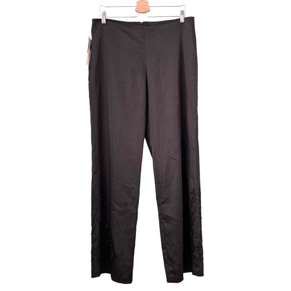 NWT Vintage KM Collections By Milla Bell Black Embroidered, Beaded Pants in 14